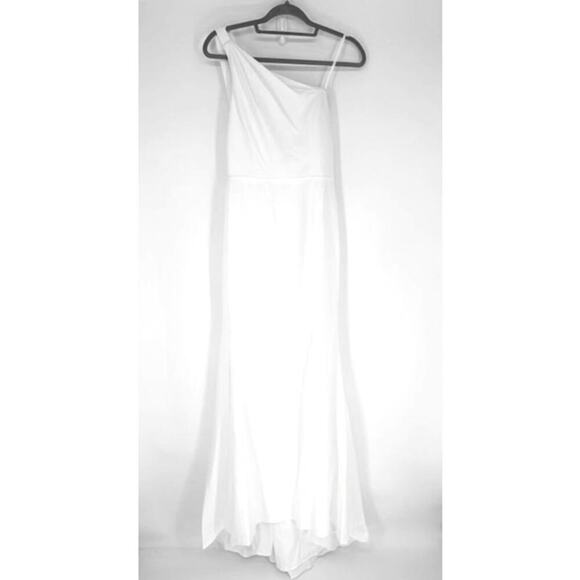 NWT Ieena for Mac Duggal White One Shoulder Jersey Mermaid Gown – Size 2 - Picture 2 of 9